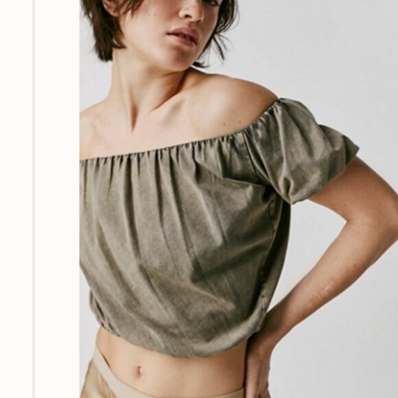 Free People We the Free “Here to Slay” Tee in Stingray Green Grey - Picture 1 of 4